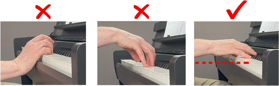 Piano keyboard wrist hands position